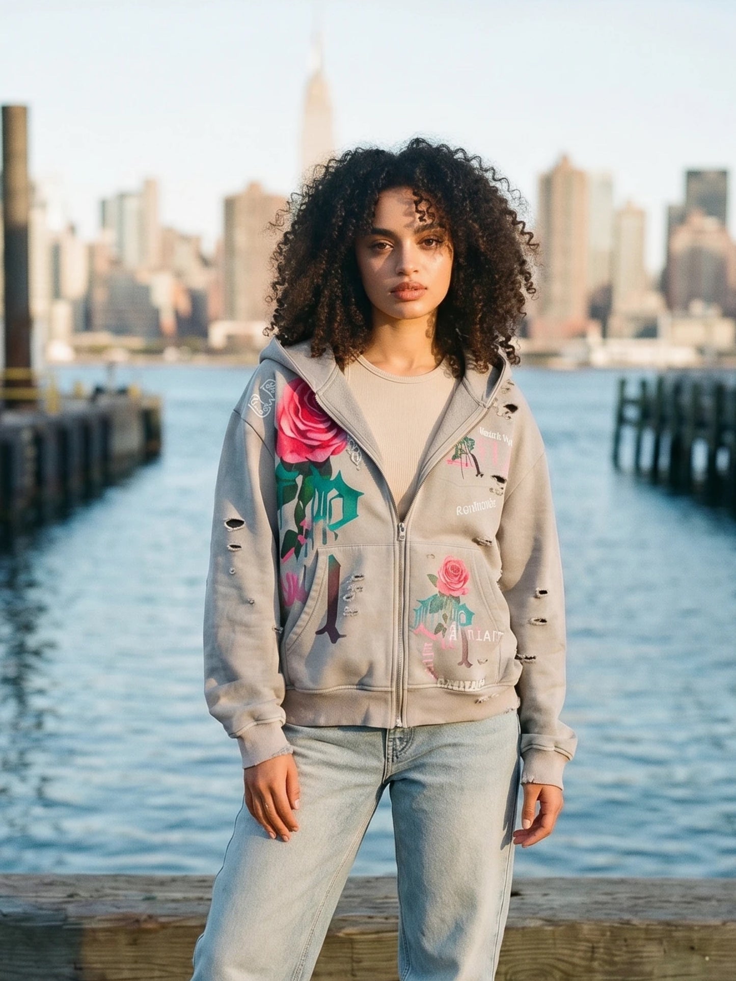 Crimson Bloom Zip Hoodie